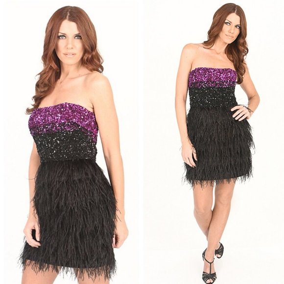 Badgley Mischka Dresses & Skirts - Badgley Mischka Purple Sequins Feathers Dress Sz10